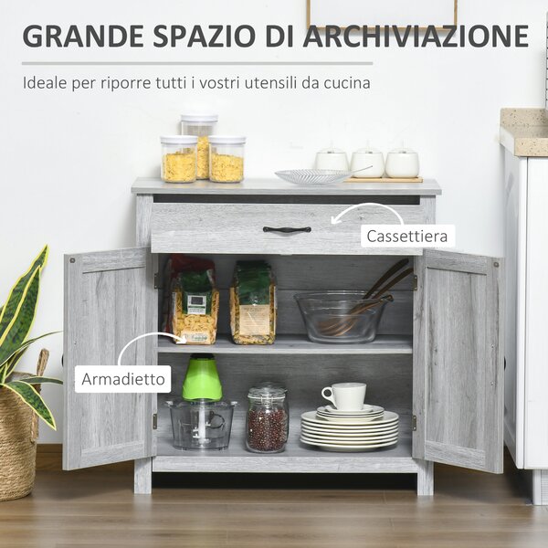 HOMCOM Credenza Cucina Country con Armadietto a 2 Ante e Cassetto, 80x39.7x80cm, Grigio|Aosom