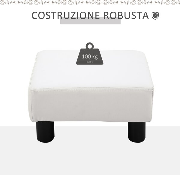HOMCOM Poggiapiedi Rettangolare Imbottito e Rivestito in Ecopelle Bianca, 40x30x24 cm, Max. 100kg, per /Soggiorno/Ingresso|Aosom