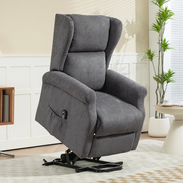 Poltrona Reclinabile Alzapersona 74x94x111 cm con Telecomando in Tessuto Effetto Lino Grigio Scuro