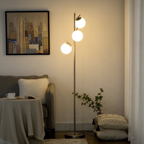 Piantana da Interno 3x E27 Ø27x159 cm 3 Punti Luce in Acciaio e Vetro Argento