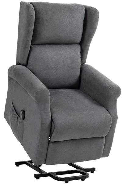 Poltrona Reclinabile Alzapersona 74x94x111 cm con Telecomando in Tessuto Effetto Lino Grigio Scuro