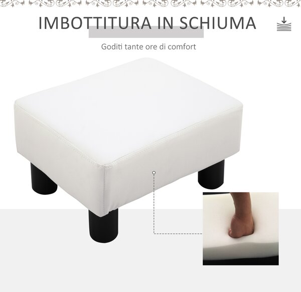 HOMCOM Poggiapiedi Rettangolare Imbottito e Rivestito in Ecopelle Bianca, 40x30x24 cm, Max. 100kg, per /Soggiorno/Ingresso|Aosom