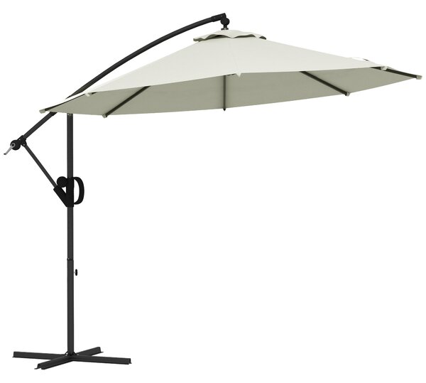 Outsunny Ombrellone a Braccio a 8 Stecche con Base a Croce, in Alluminio, Metallo e Poliestere, Ø293x260 cm, Crema|Aosom