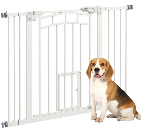 PawHut Cancellino per Cani taglia Piccola e Media con Chiusura Automatica, in Acciaio e PA, 74-100x76 cm, Bianco|Aosom