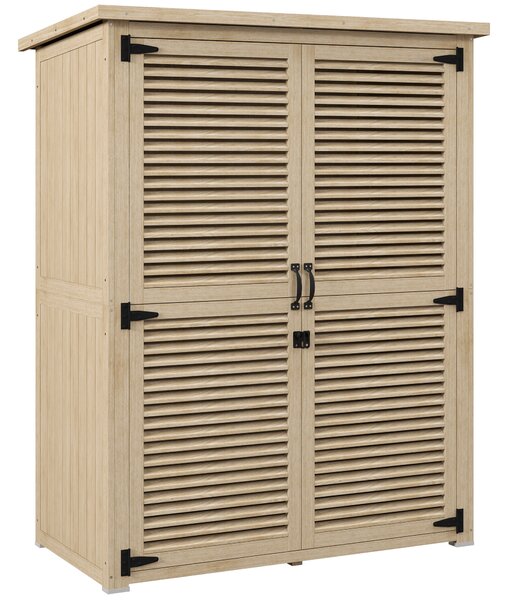 Outsunny Armadio a 2 Ripiani con Picchetti da Giardino, Portaoggetti in Legno di Abete, 127x65x159.5/168 cm, Legno Naturale | Aosom Italy