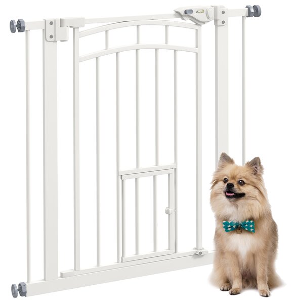 PawHut Cancellino per Cani taglia Piccola e Media con Chiusura Automatica, in Acciaio e PA, 74-80x76 cm, Bianco|Aosom