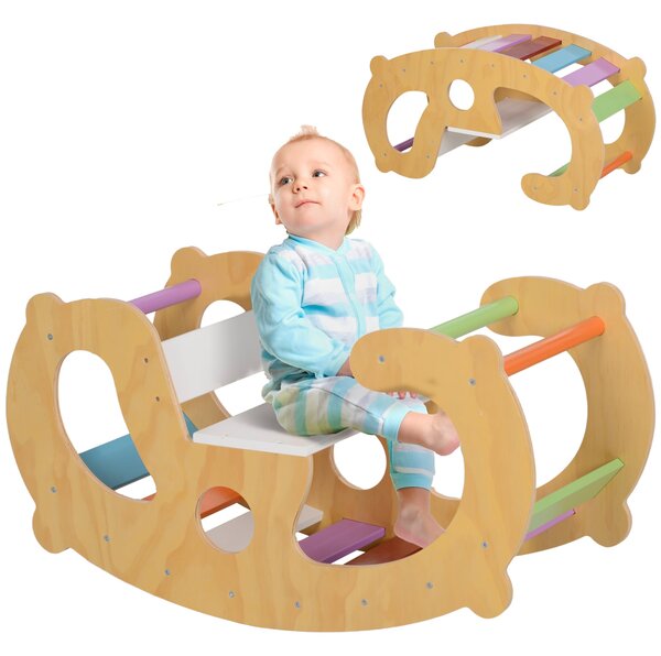 Gioco per Bambini 2 in 1 Arco Montessoriano Sedia a Dondolo 91x41x48 cm in Legno di Pino