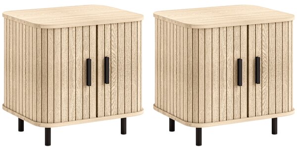 Set 2 Comodini Stile Nordico 48x40x48 cm in Legno Canettato Rovere e Nero