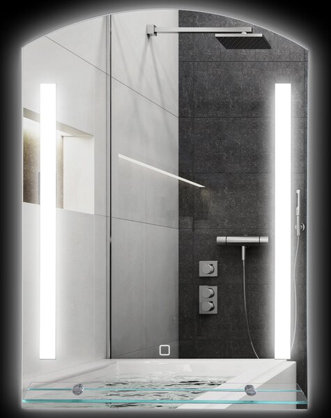 Specchio Bagno a Parete Luce LED a 3 Colori Mensola in Vetro 50x12x70 cm
