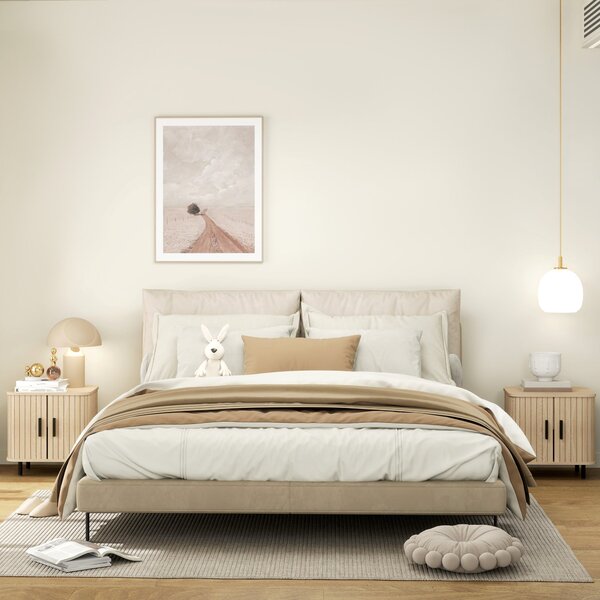 Set 2 Comodini Stile Nordico 48x40x48 cm in Legno Canettato Rovere e Nero