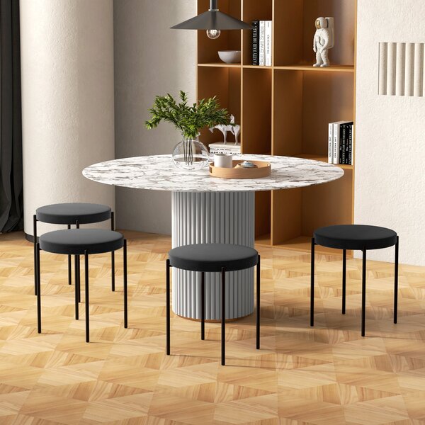 Set 4 Sgabelli Rotondi Ø41,5x46 cm in Tessuto Effetto Velluto Nero