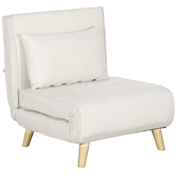 Poltrona Letto Singolo Reclinabile 72x78x79 cm con Cuscino in Tessuto Effetto Lino Beige