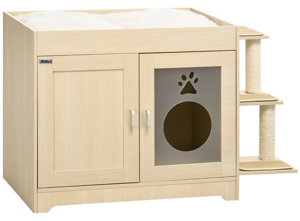 Mobile Lettiera Casetta Cuccia per Gatti con Albero Tiragraffi 107x54x70 cm Rovere