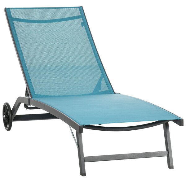 Outsunny Lettino da Giardino in Alluminio e Tessuto Traspirante, Lettino Prendisole con Schienale Reclinabile, 66x165x102 cm, Blu e Nero|Aosom