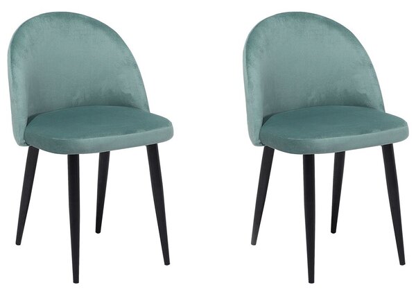 Set di 2 sedie da pranzo in tessuto di velluto verde menta moderno design retrò gambe oblique nere Beliani