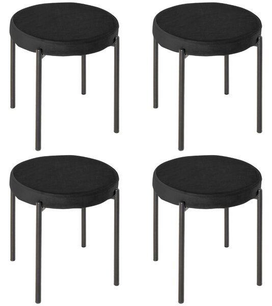 Set 4 Sgabelli Rotondi Ø41,5x46 cm in Tessuto Effetto Velluto Nero