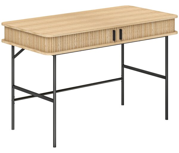 Scrivania con Cassetto ad Ante Scorrevoli 120x60x76,5cm in Legno Canettato Rovere e Nero