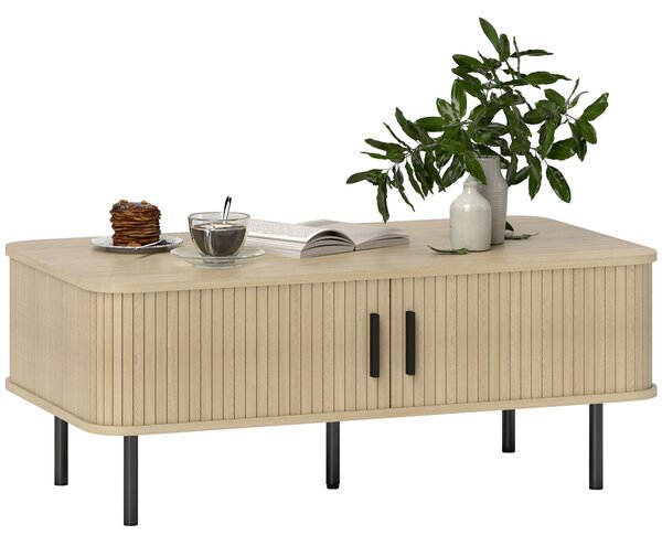 Tavolino da Soggiorno con Ante Scorrevoli 100x55x40 cm in Legno Canettato Rovere e Nero