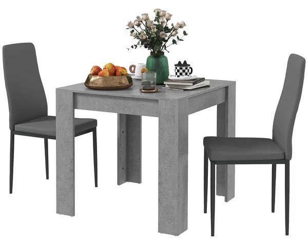 Set da Pranzo Tavolo e 2 Sedie Imbottite in Pelle PU Grigio