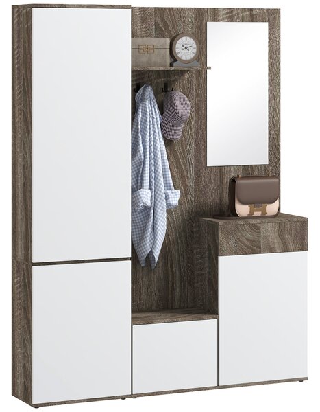 Mobile Guardaroba per Ingresso con Specchio Appendiabiti e Armadio 145x29x184 cm Nero e Bianco
