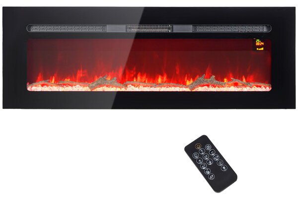 Camino Elettrico da Parete 1800W con Telecomando e Display LCD 127x15,8x45 cm Nero