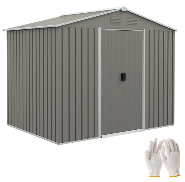 Casetta Box da Giardino con Doppia Porta Scorrevole 236x174x190 cm in Lamiera di Acciaio Grigio