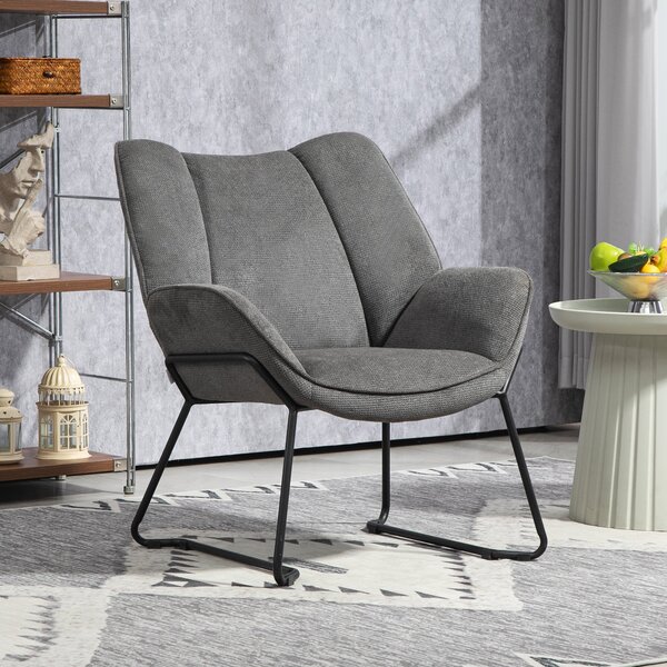 Poltrona Imbottita 71,5x67x79 cm in Tessuto Effetto Lino Grigio