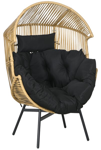 Outsunny Poltrona da Giardino a Uovo con Poggiatesta e Cuscini per Seduta, in Rattan e Acciaio, 89x75x143 cm|Aosom