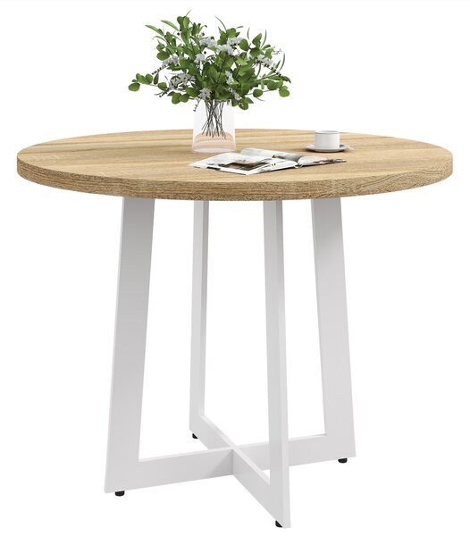 HOMCOM Tavolo da Pranzo Rotondo Moderno per 4 Persone, Ø100x75cm, Legno Naturale e Bianco|Aosom