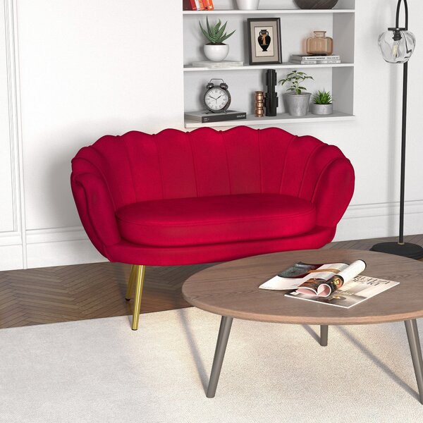 Divano 2 Posti 130x77x77 cm in Velluto Rosso Scuro