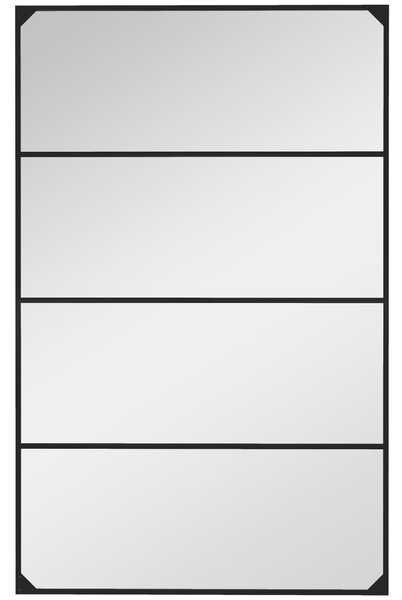 HOMCOM Specchio da Parete in Stile Industriale con 4 Ganci, in Vetro Multistrato, Metallo e MDF, 109x2x69 cm, Nero|Aosom