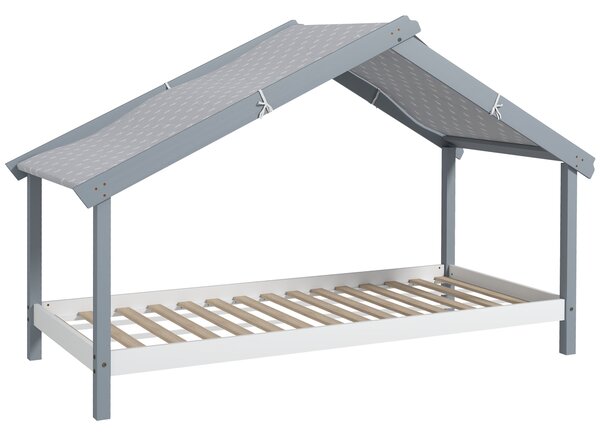 Letto Singolo per Bambini Casetta Tetto Stellato in Tessuto 213x100x140 cm Grigio