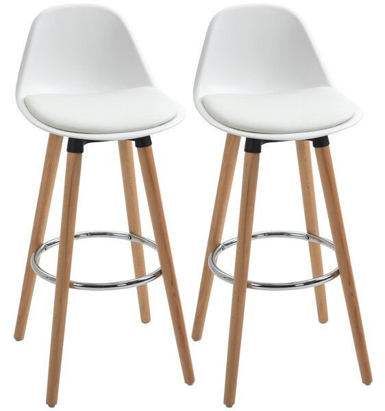 Set 2 Sgabelli da Bar Stile Nordico con Cuscino e Gambe in Legno Bianco