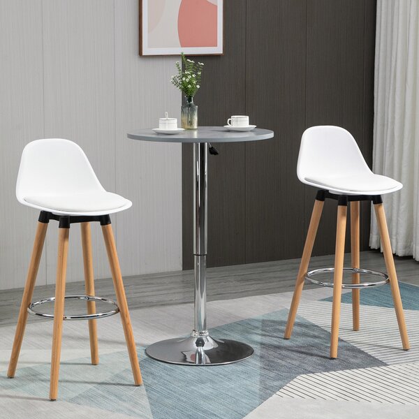 Set 2 Sgabelli da Bar Stile Nordico con Cuscino e Gambe in Legno Bianco