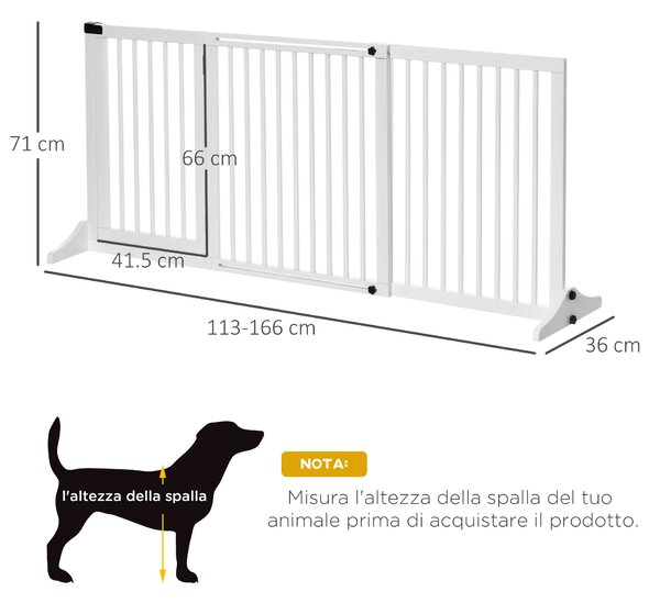 PawHut Cancellino per Cani Taglia Regolabile a 3 Pannelli, in Legno di Pino, 113-166x36x71 cm, Bianco|Aosom