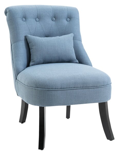 Poltrona da Salotto Imbottita con Cuscino 52.5x69x77 cm in Tessuto Effetto Lino Blu