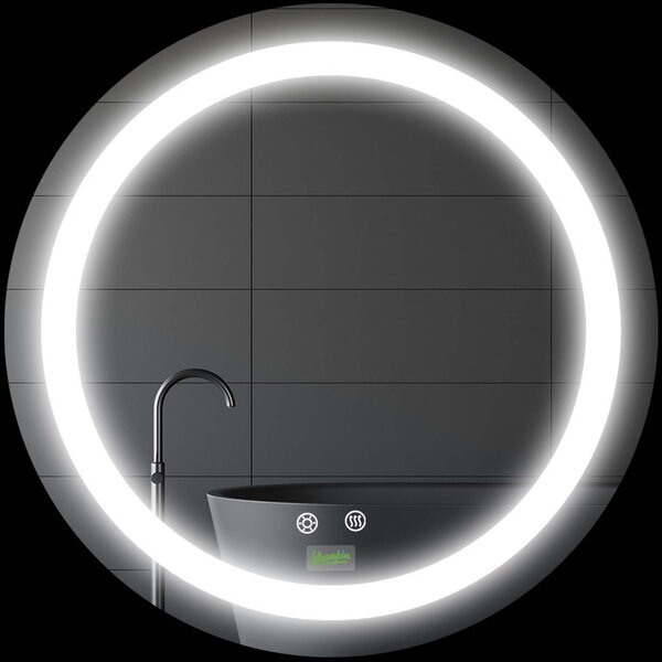 Kleankin Specchio Bagno Rotondo con Luce LED Regolabile e Funzione Anti Appannamento, Ø50cm