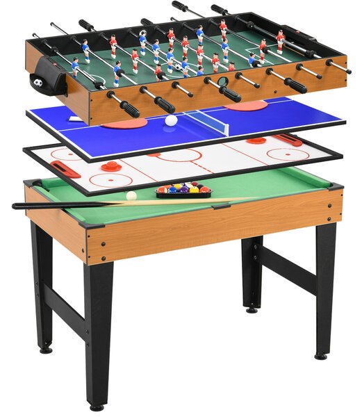 Tavolo Multi Gioco 4 in 1 Calcio Balilla Biliardo Ping Pong e Hockey da Tavolo 107x61x84,5 cm
