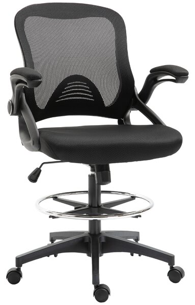 Vinsetto Sedia da Ufficio Traspirante ad Altezza Regolabile con Braccioli Ribaltabili, 64x60x106-126 cm, Nera