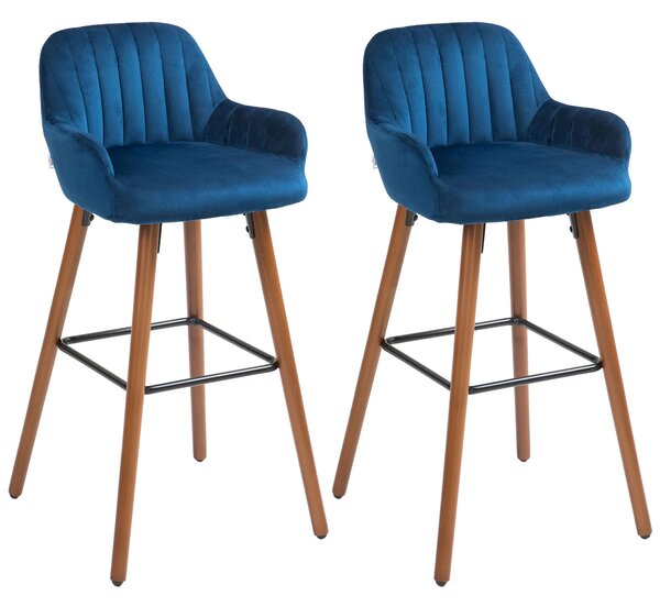 Set 2 Sgabelli da Bar con Schienale in Velluto Blu Scuro