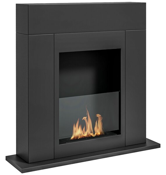 Camino a Bioetanolo da Pavimento 73x20x75 cm Bruciatore da 0,9L in Acciaio Verniciato Nero Opaco