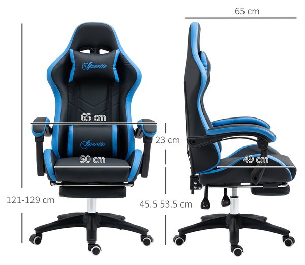 Vinsetto Sedia da Gaming con Altezza Regolabile e Schienale Reclinabile, Sedia da scrivania ergonomica, 65x65x121-129 cm, Blu e Nero | Aosom Italy