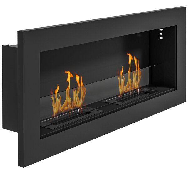 Camino a Bioetanolo da Incasso 90x15x40 cm 2 Bruciatori da 0,85L in Acciaio Inox Nero