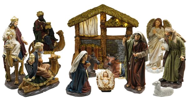 Presepe Natività 12 Pezzi 30 cm con Capanna