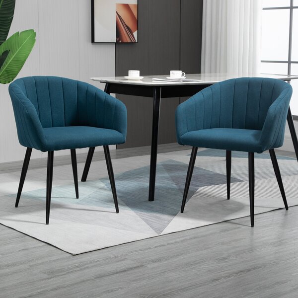 Set 2 Sedie Imbottite in Tessuto Effetto Lino Blu