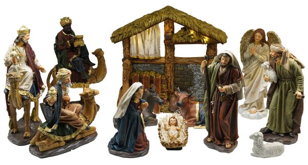 Presepe Natività 12 Pezzi 30 cm con Capanna