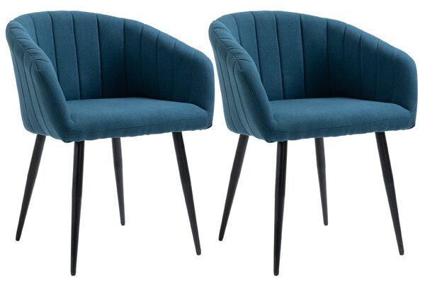 Set 2 Sedie Imbottite in Tessuto Effetto Lino Blu