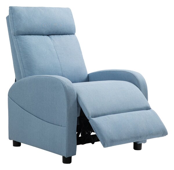Poltrona Relax Reclinabile 165° 69x85x100 cm in Tessuto Effetto Lino Azzurro