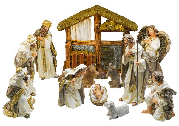 Presepe Natività 12 Pezzi 30 cm con Capanna Bianco