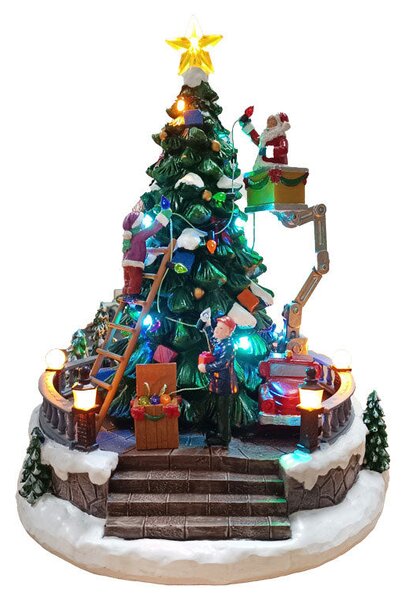 Villaggio Natalizio Albero con Babbo Natale 27h cm con Movimento Luci e Suoni